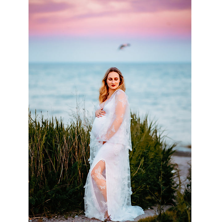 White butterfly dress long sleeve sales