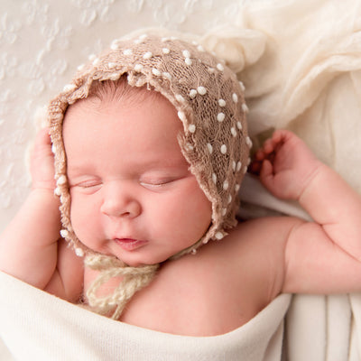 Handmade Knit Bonnet with Bobble Dot Newborn Props Photography - Don&Judy Newborn&Maternity photography props